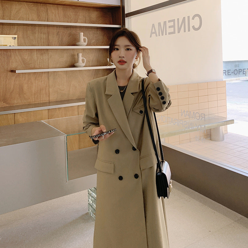 Double Breasted Oversized Trench Coat Lapel Extended Cut
