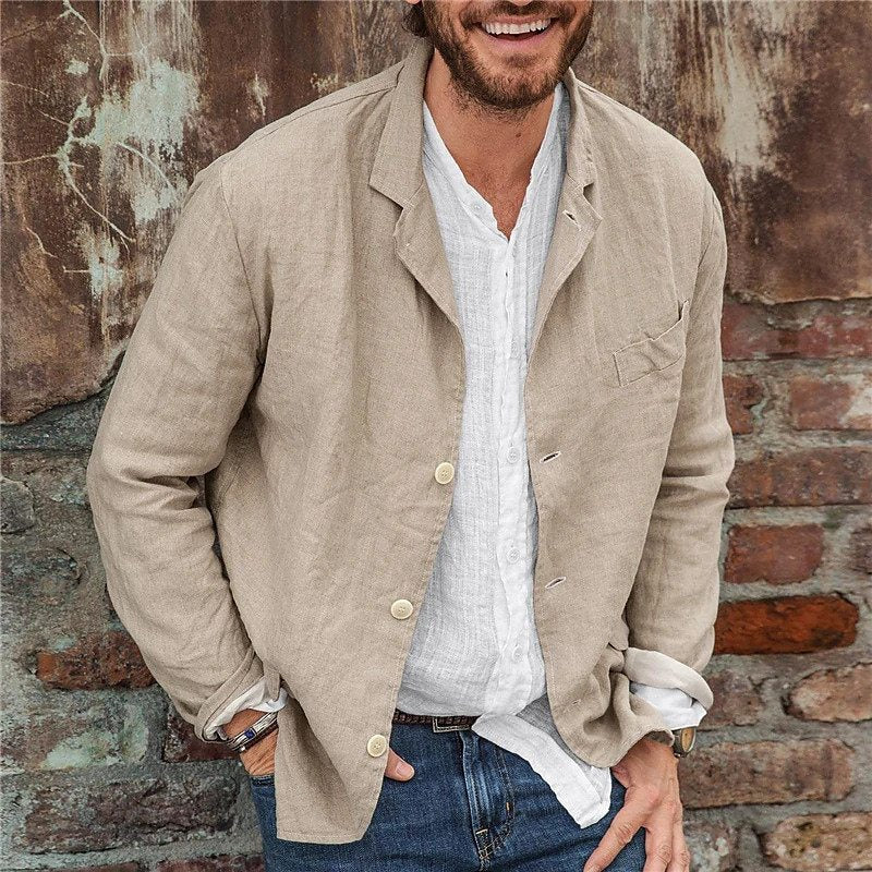 Light linen jacket for men with a casual fit and practical pockets