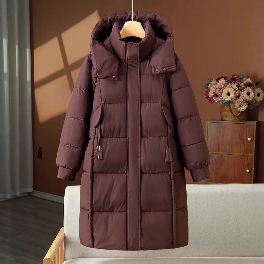 Long Padded Hooded Coat High Stand Collar Winter