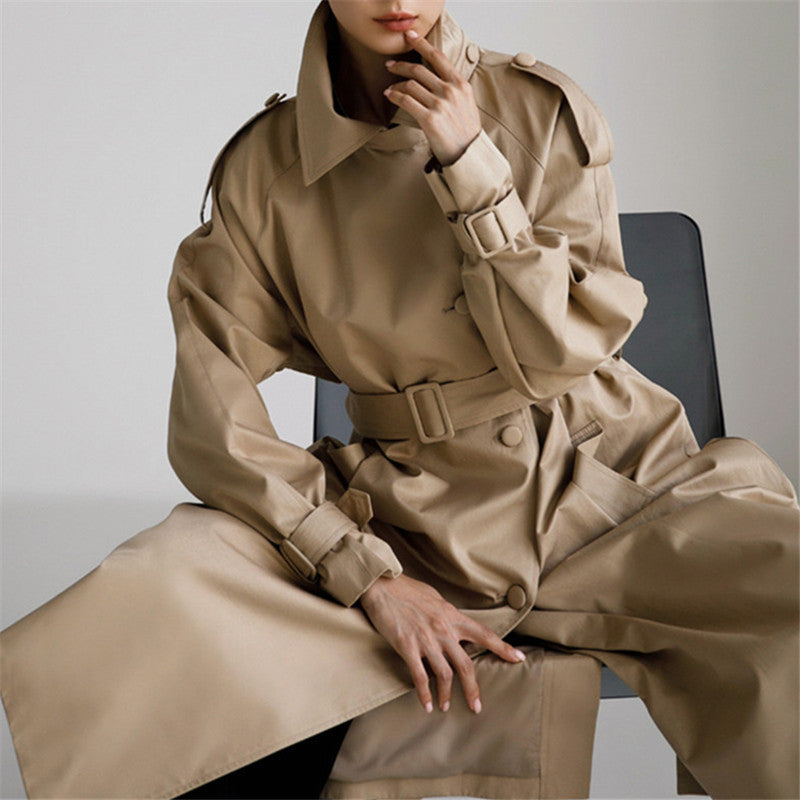 Oversized Trench Coat Storm Flap Detachable Tie Belt