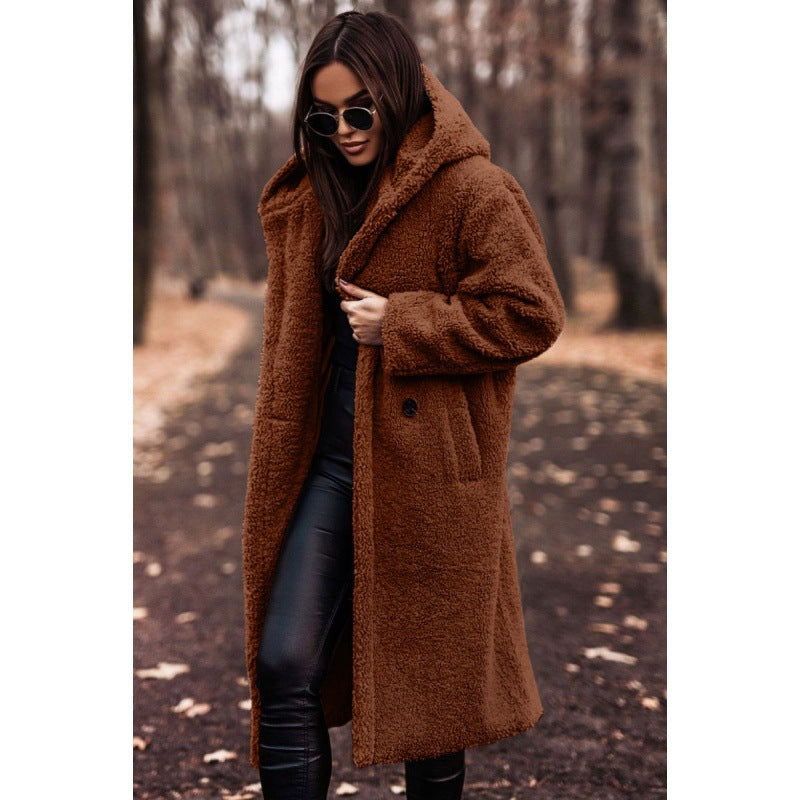 Teddy Coat Hooded Large Buttons Soft Plush Winter