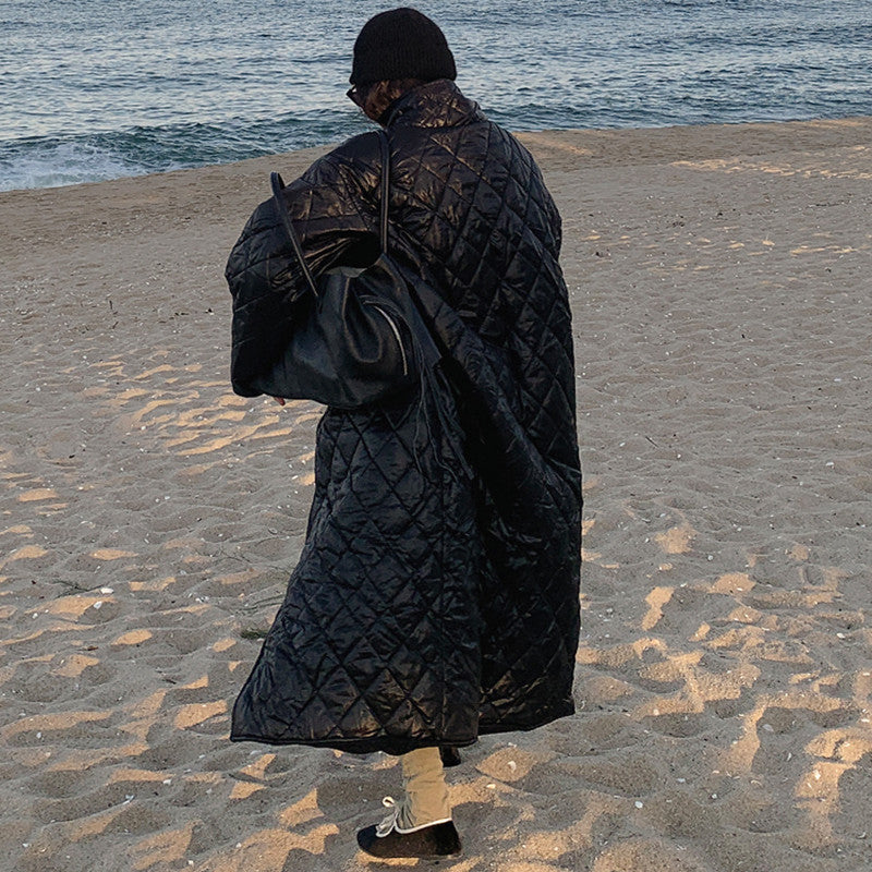 Oversized Quilted Coat Maxi Length Diamond Quilting