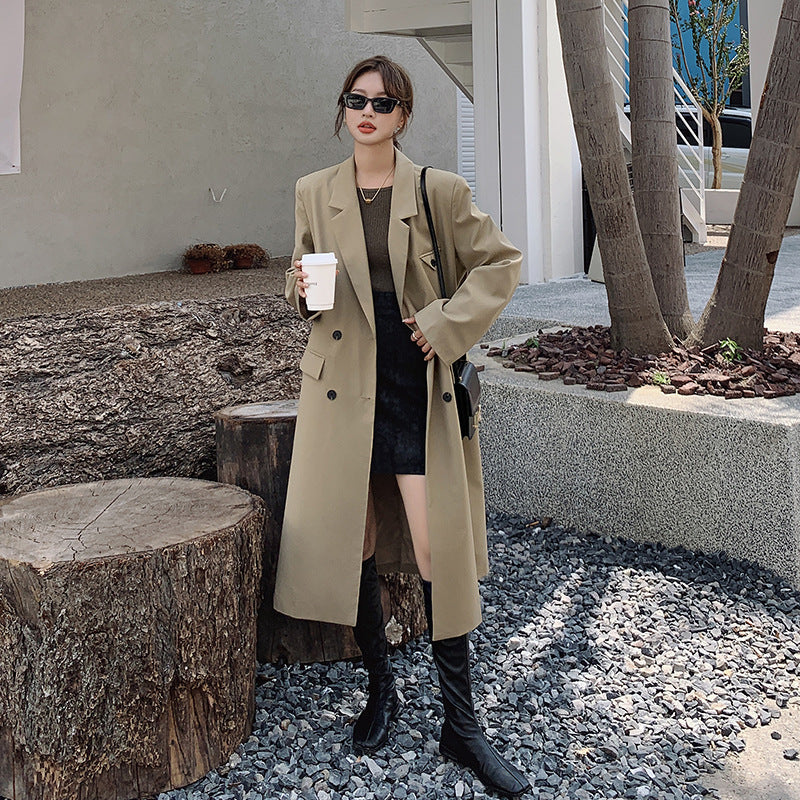 Double Breasted Oversized Trench Coat Lapel Extended Cut
