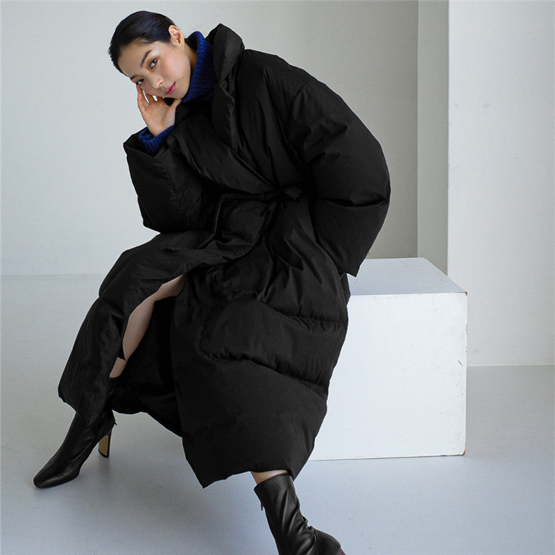 Maxi Quilted Coat High Stand Collar Windproof Padding