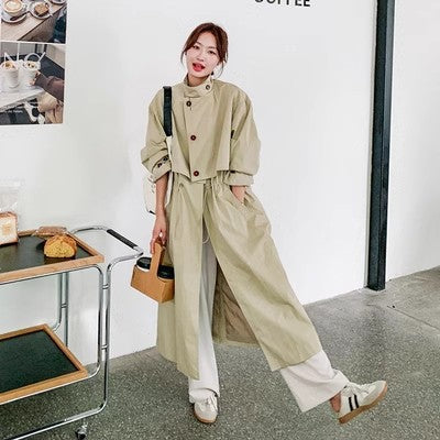 Oversized Trench Coat Cape Back Drawstring Waist