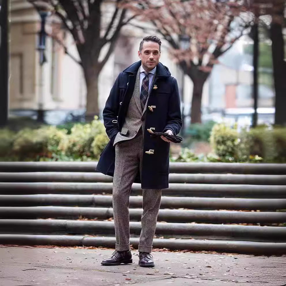 Men's Wool Duffle Coat with Classic Cut & Wooden Buttons