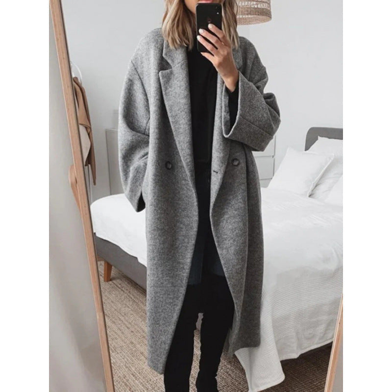 Oversized Coat Lapel Double Button Placket Relaxed