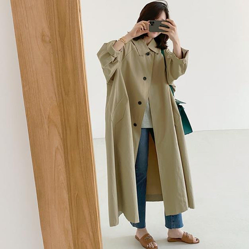 Long Swing Coat A Line Cut Dropped Shoulders Relaxed