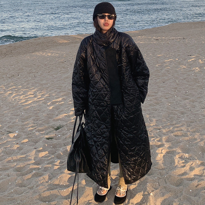 Oversized Quilted Coat Maxi Length Diamond Quilting