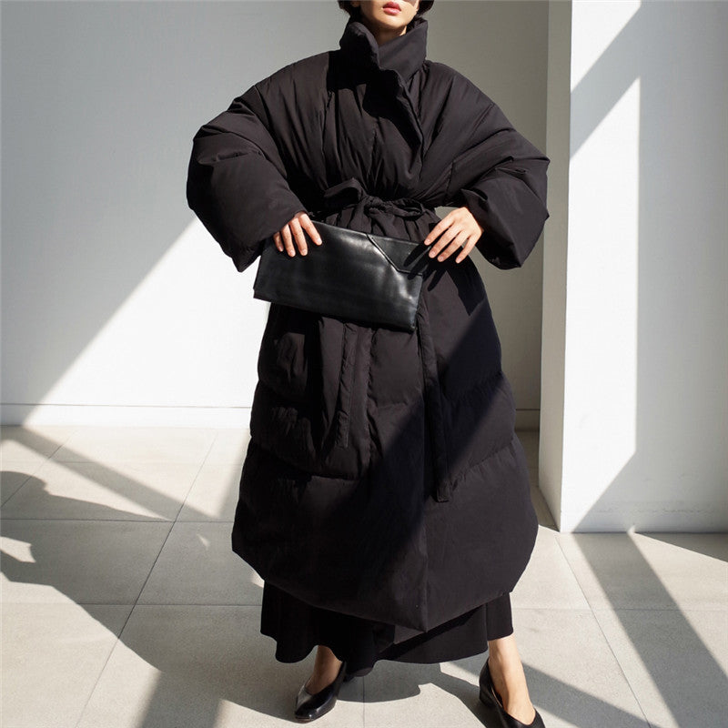 Maxi Quilted Coat High Stand Collar Windproof Padding
