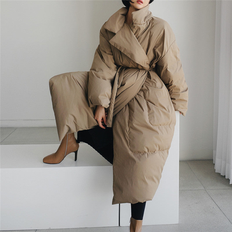 Maxi Quilted Coat High Stand Collar Windproof Padding