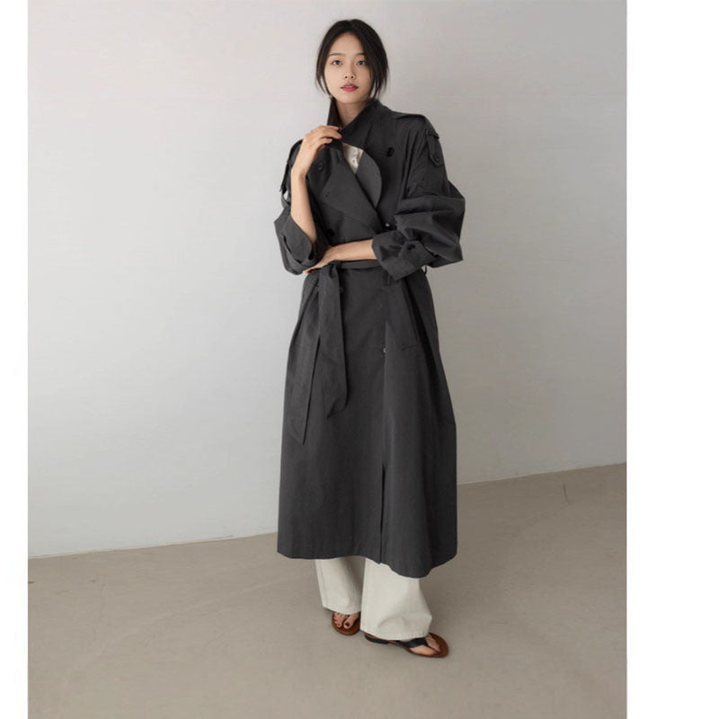 Oversized Trench Coat Maxi Length Waist Belt Epaulettes