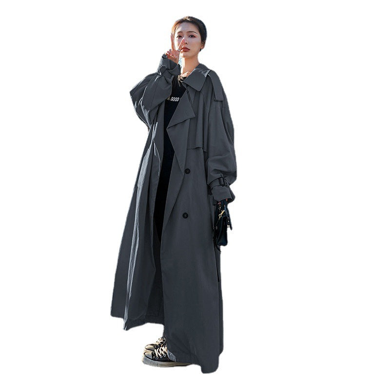 Oversized Trench Coat Balloon Sleeves Waist Belt Maxi