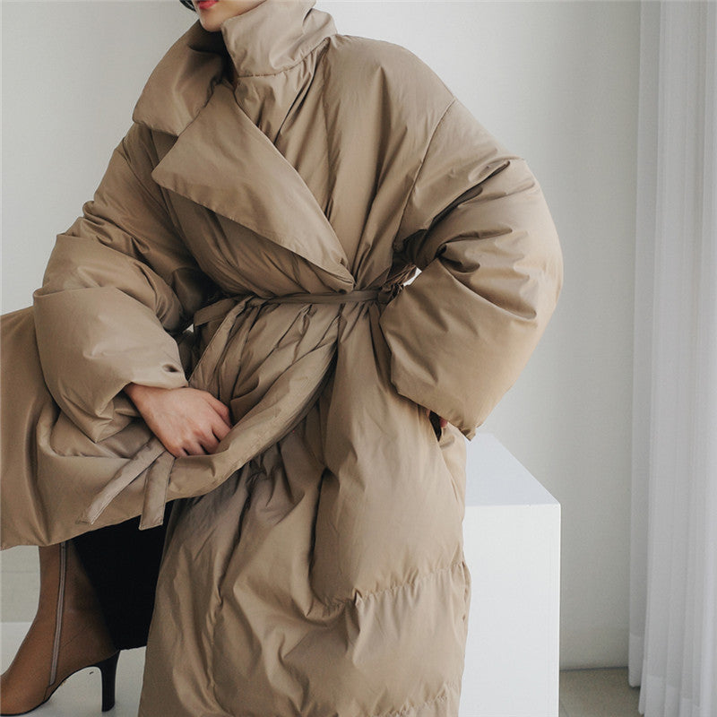 Maxi Quilted Coat High Stand Collar Windproof Padding