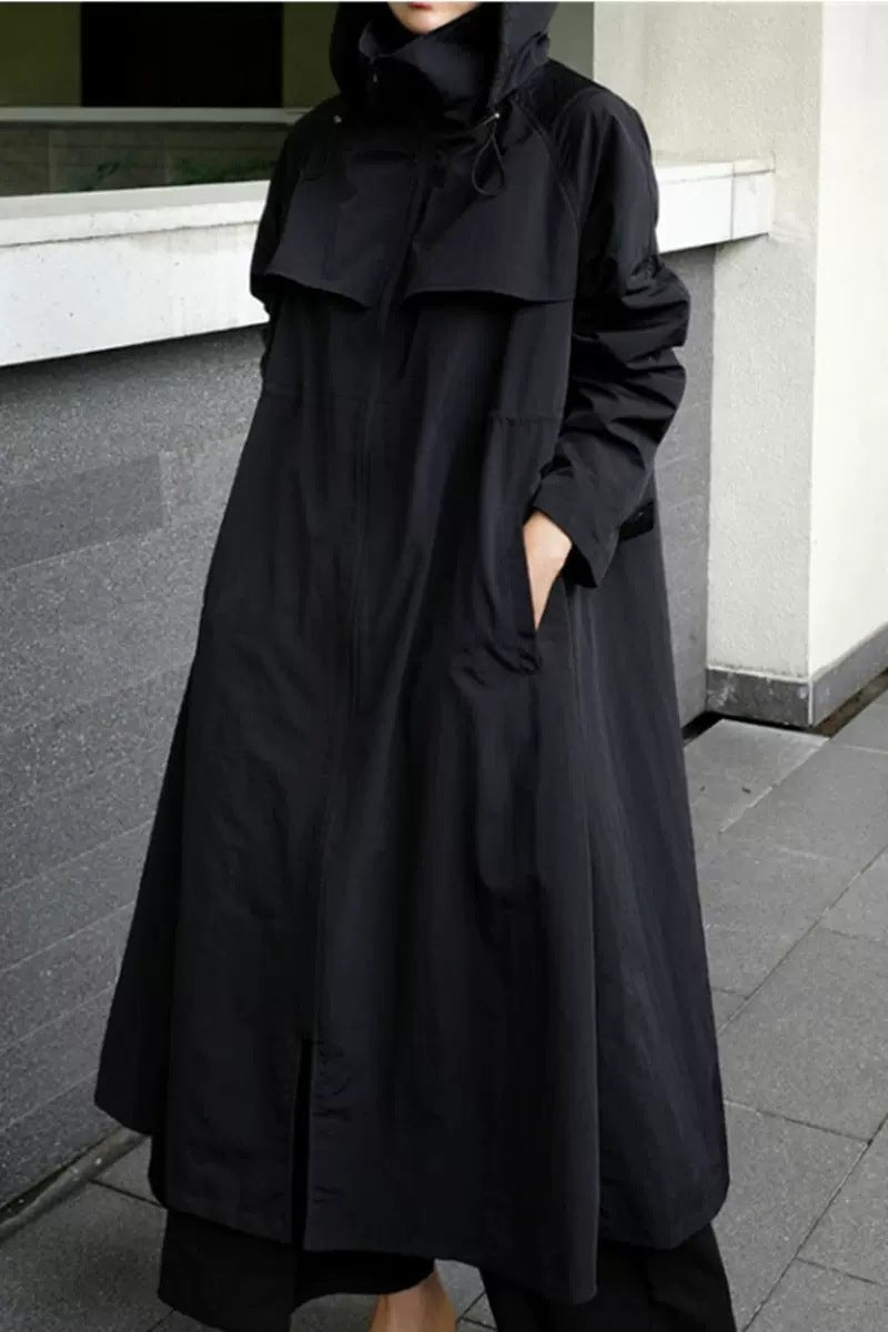 Oversized Maxi Coat Hooded Cape Yoke Relaxed Silhouette