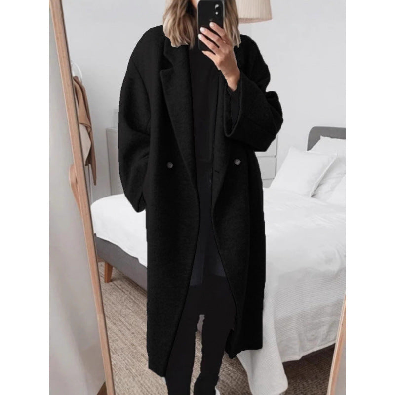 Oversized Coat Lapel Double Button Placket Relaxed