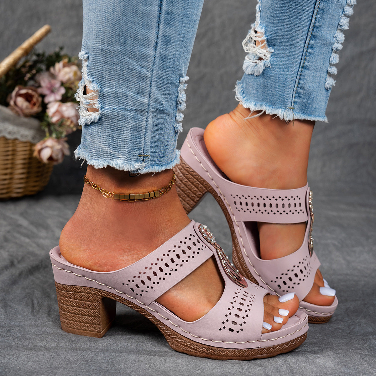 Orthopedic Rhinestone Flat Sandals