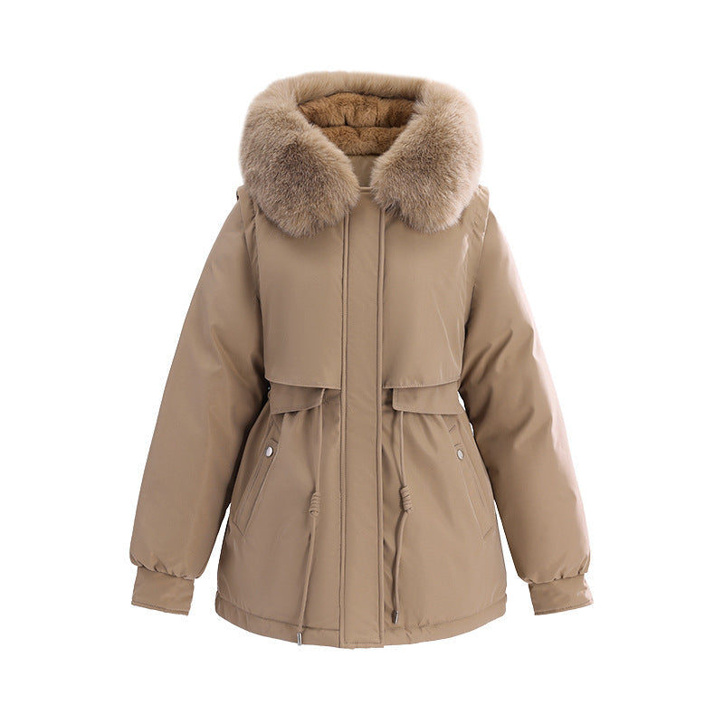 Short Thermal Parka Detachable Faux Fur Collar Pockets