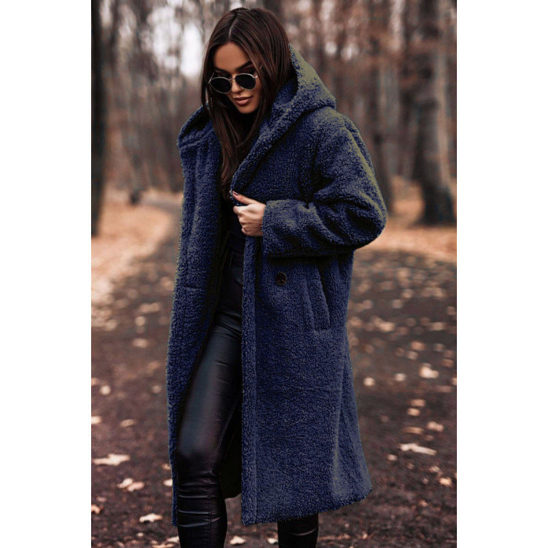 Teddy Coat Hooded Large Buttons Soft Plush Winter