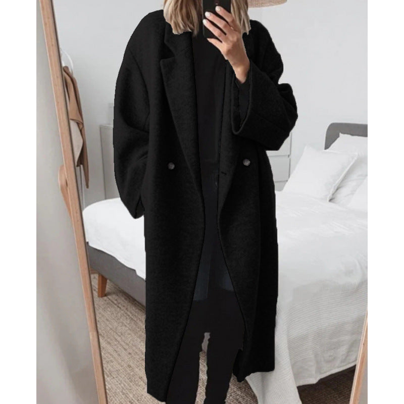Oversized Coat Lapel Double Button Placket Relaxed