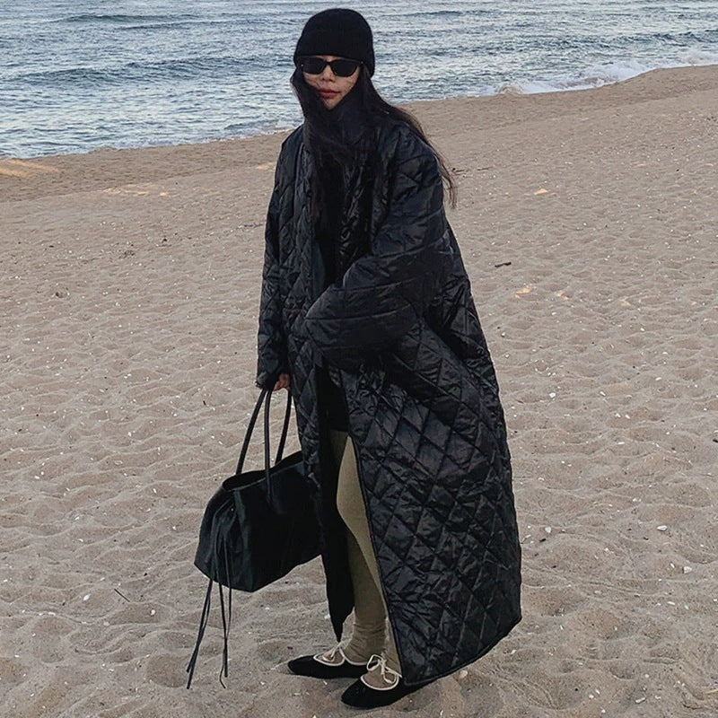 Oversized Quilted Coat Maxi Length Diamond Quilting
