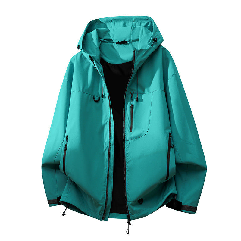 Technical outdoor jacket for women with multifunctional pockets and adjustable hood system