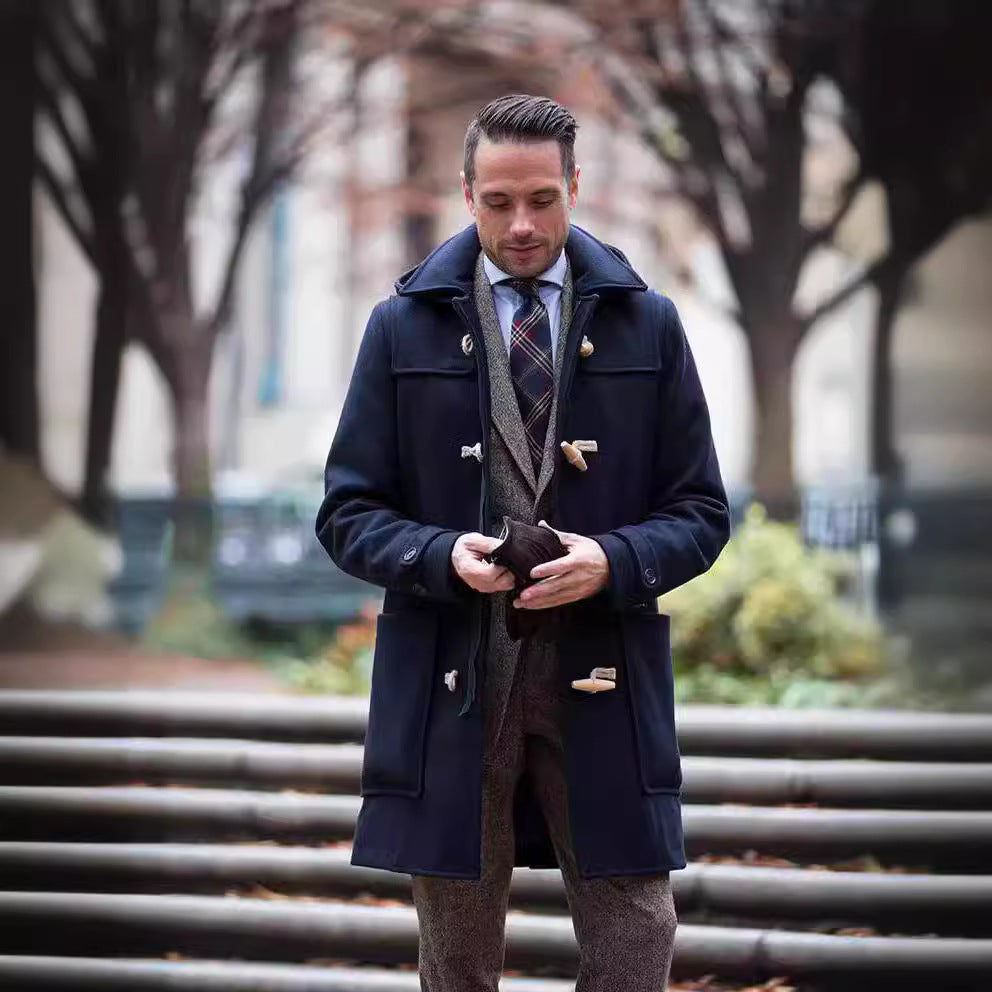 Men's Wool Duffle Coat with Classic Cut & Wooden Buttons