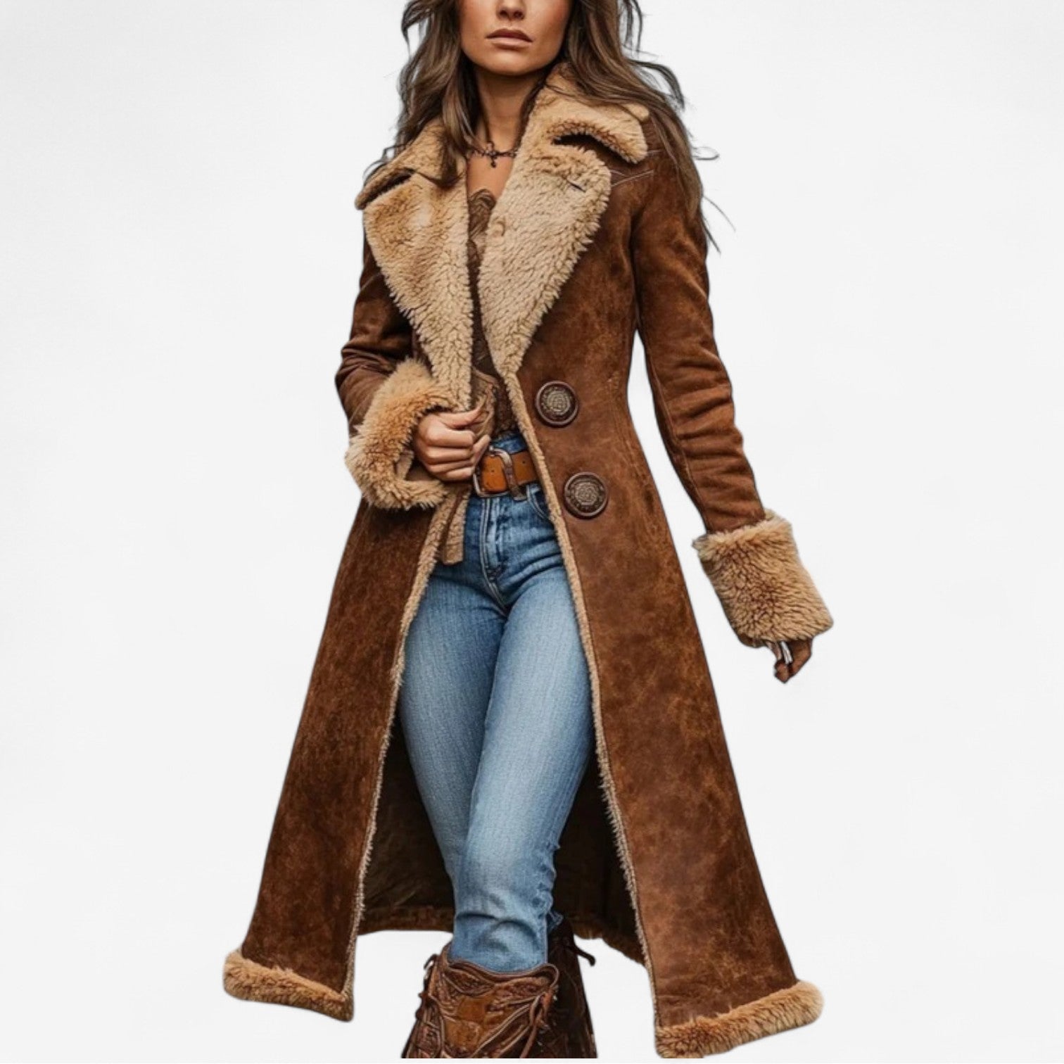 Faux Fur Coat Long Soft Vintage Elegance Suede Look
