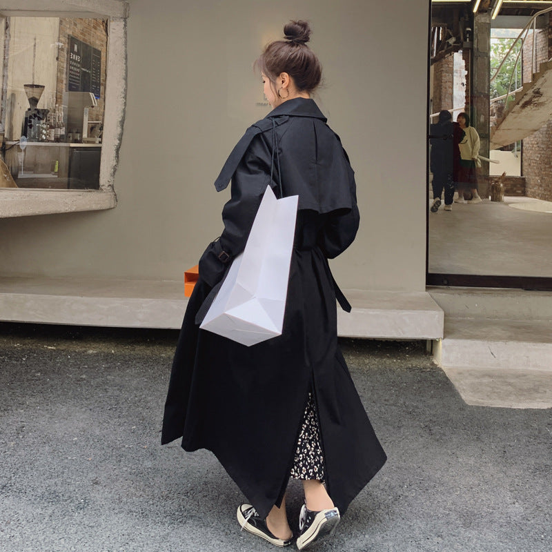 Oversized Trench Coat Double Button Placket Storm Flap