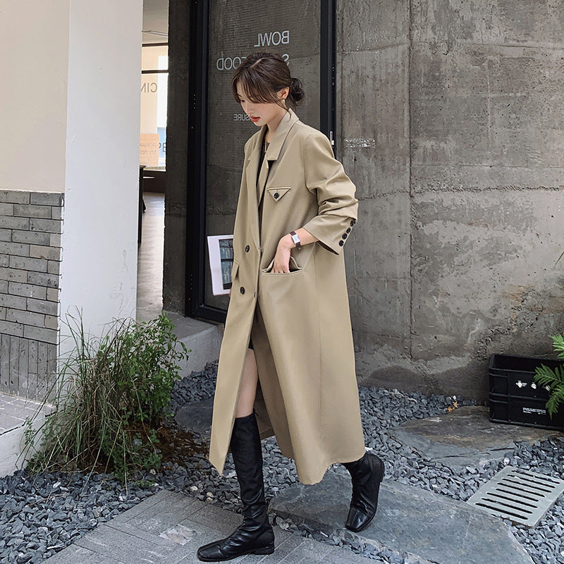 Double Breasted Oversized Trench Coat Lapel Extended Cut