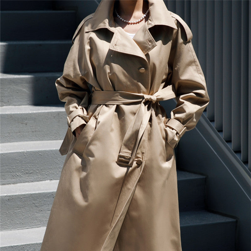 Oversized Trench Coat Storm Flap Detachable Tie Belt