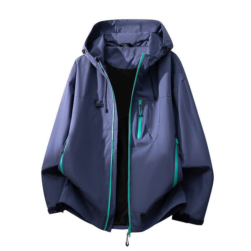 Technical outdoor jacket for women with multifunctional pockets and adjustable hood system