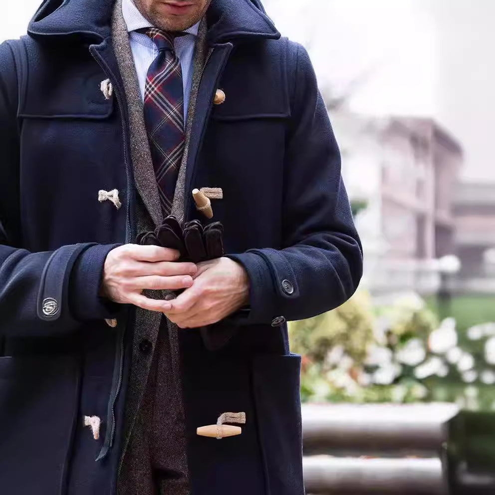 Men's Wool Duffle Coat with Classic Cut & Wooden Buttons