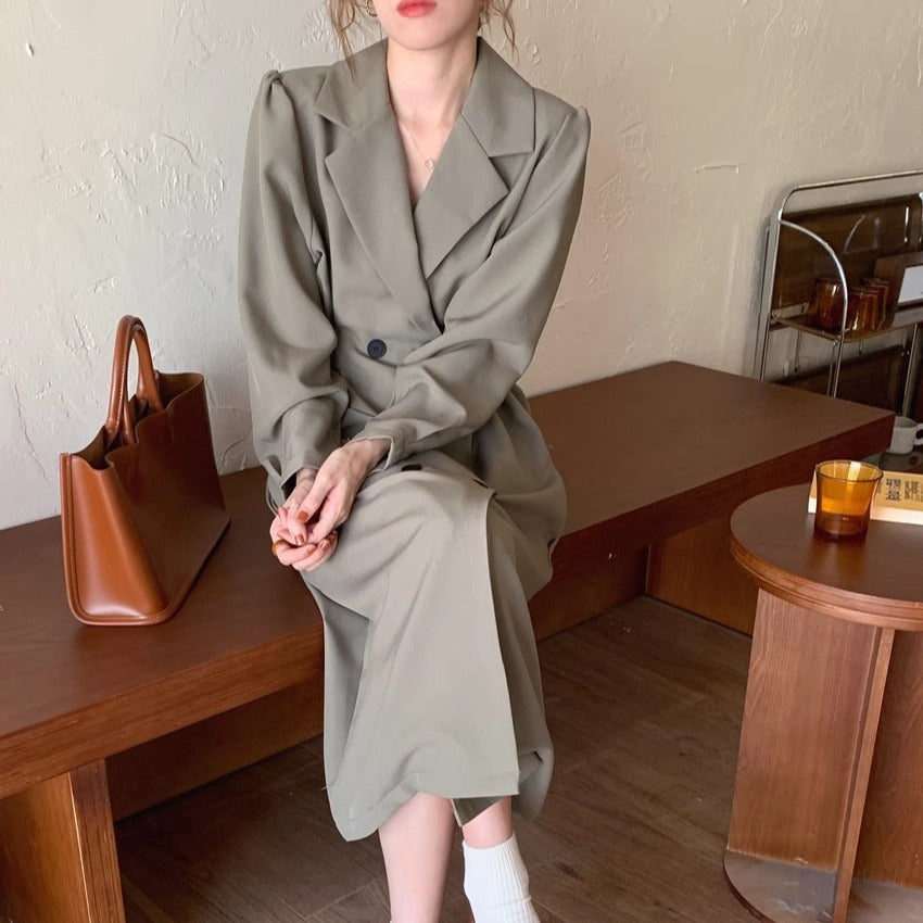 Double Breasted Blazer Dress Puff Sleeves Long Lapel