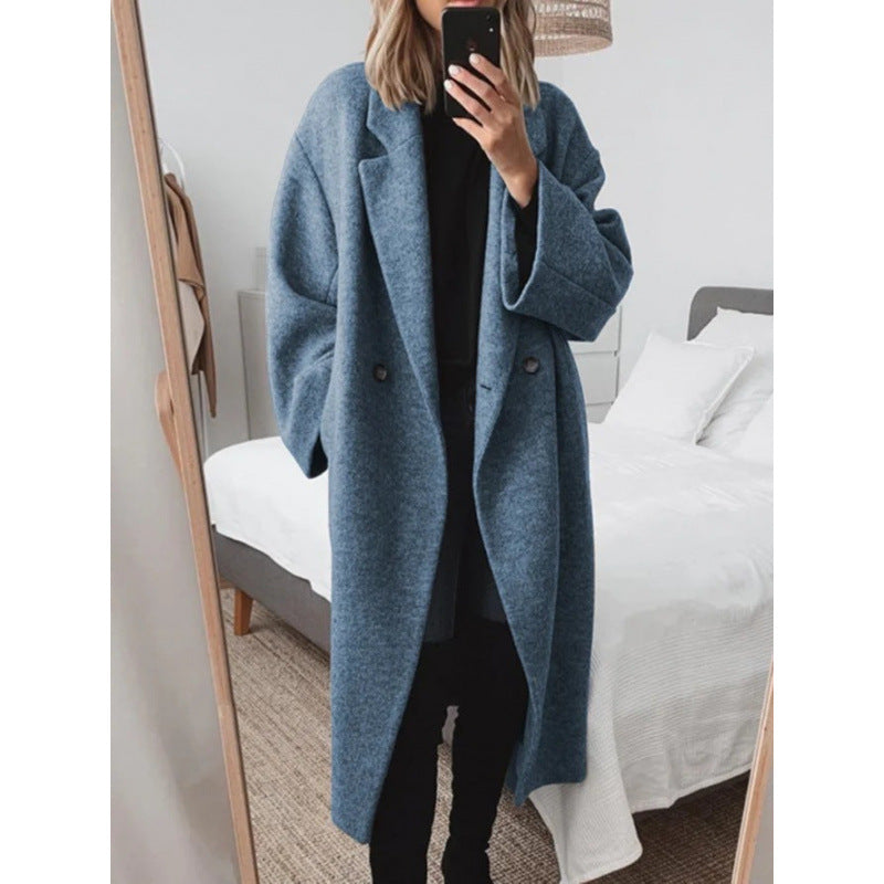 Oversized Coat Lapel Double Button Placket Relaxed