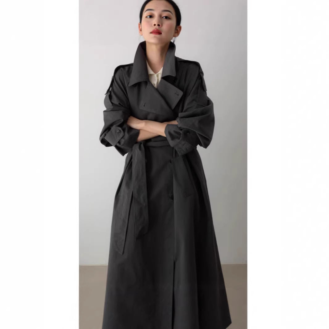 Oversized Trench Coat Maxi Length Waist Belt Epaulettes