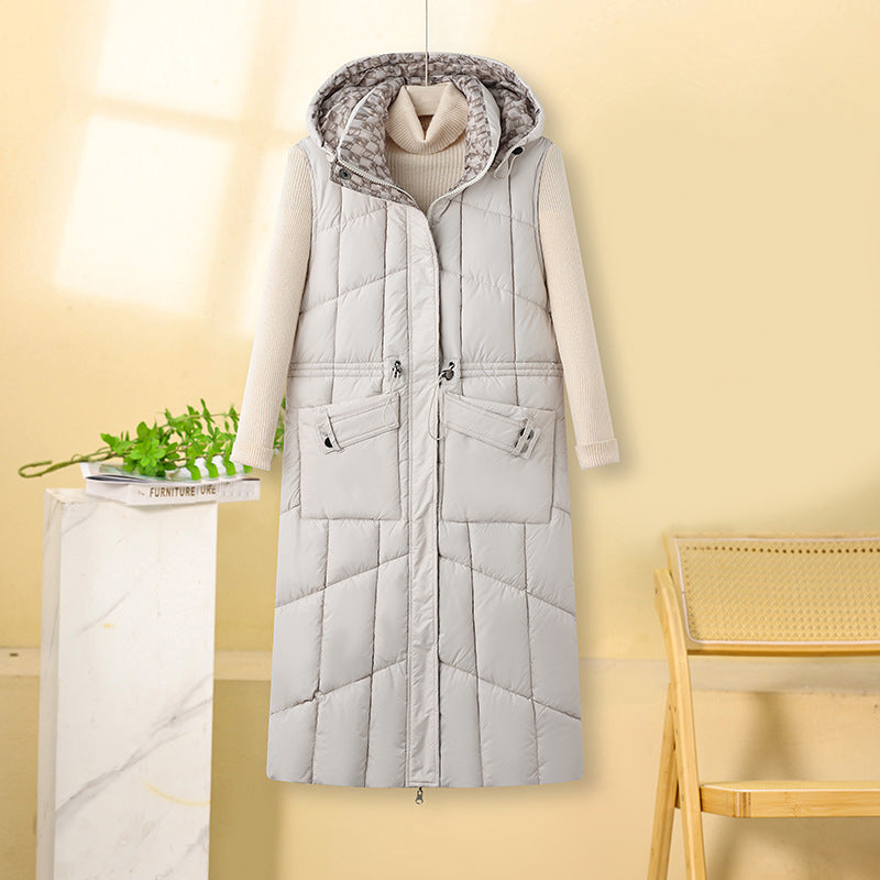 Long Thermal Quilted Gilet Hooded Multi Pocket Winter