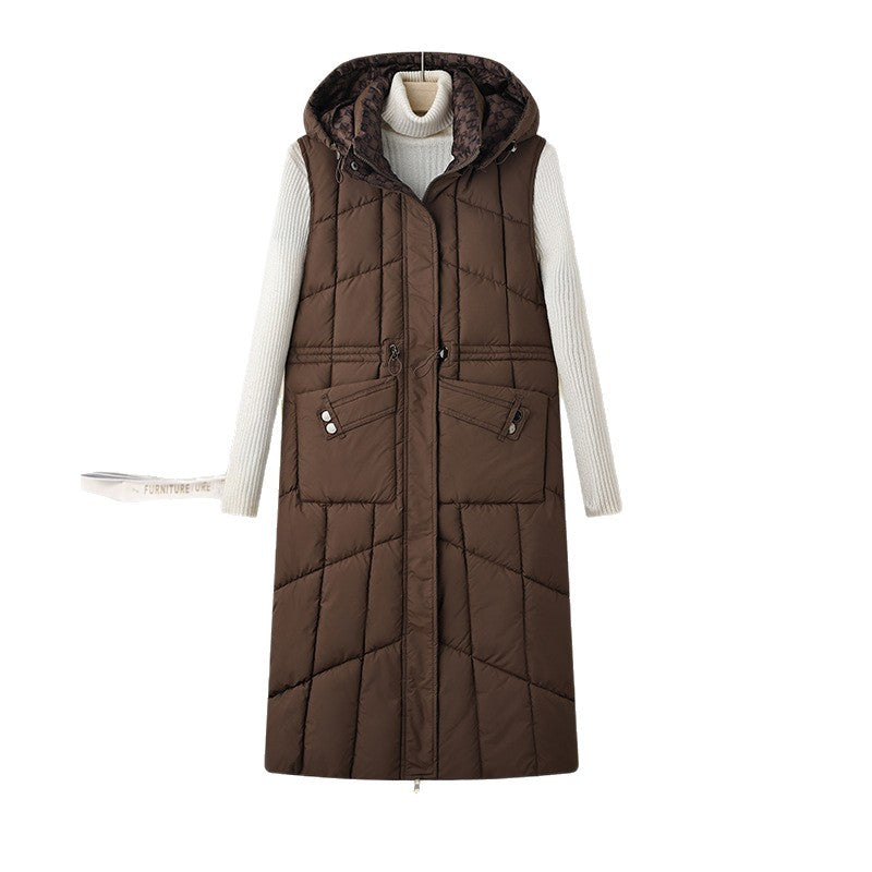 Long Thermal Quilted Gilet Hooded Multi Pocket Winter