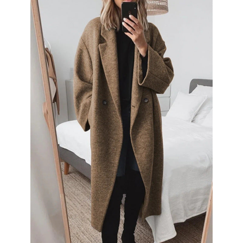 Oversized Coat Lapel Double Button Placket Relaxed