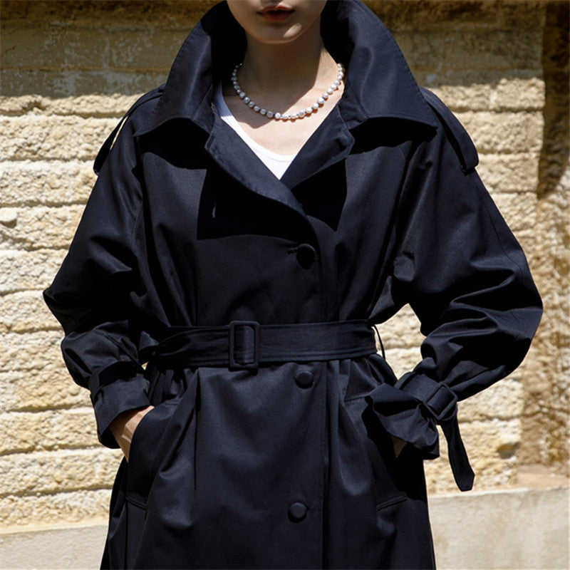Oversized Trench Coat Storm Flap Detachable Tie Belt