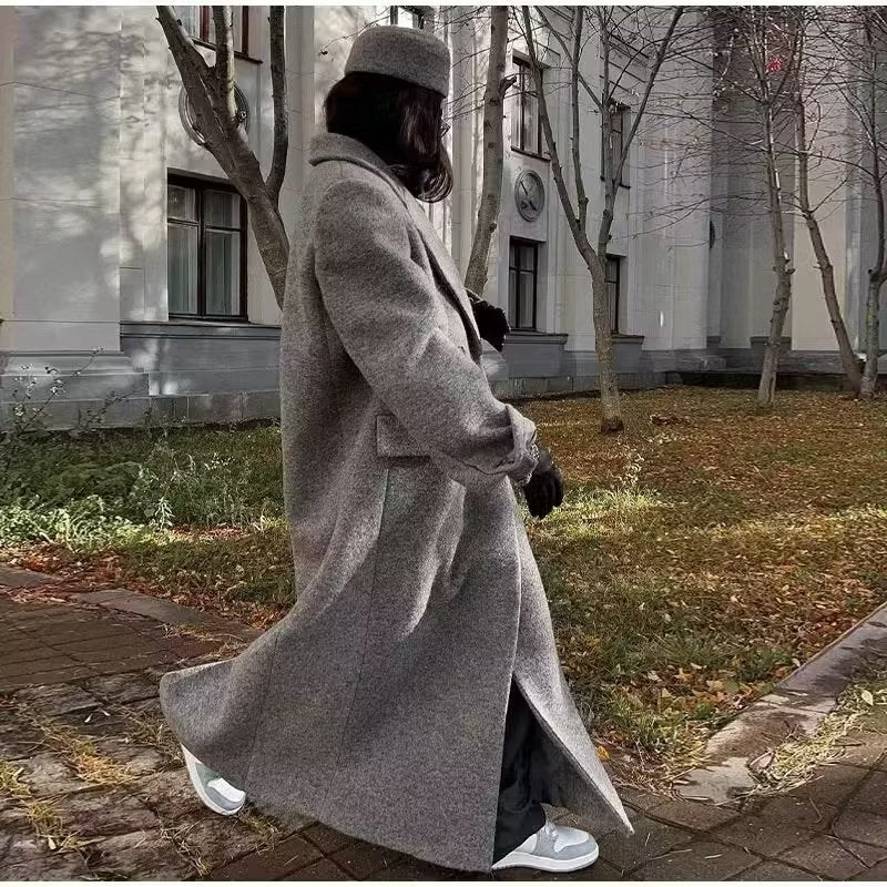 Oversized Maxi Coat Long Sleeve Pockets Relaxed Silhouette