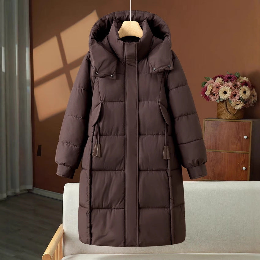 Long Padded Hooded Coat High Stand Collar Winter