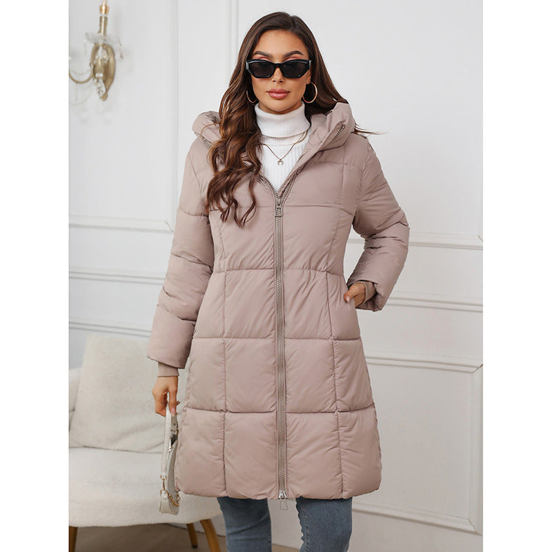 Fitted A Line Parka Hooded Square Quilting Tailored