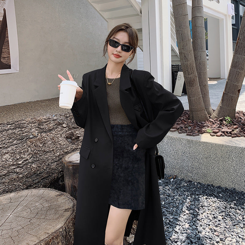 Double Breasted Oversized Trench Coat Lapel Extended Cut