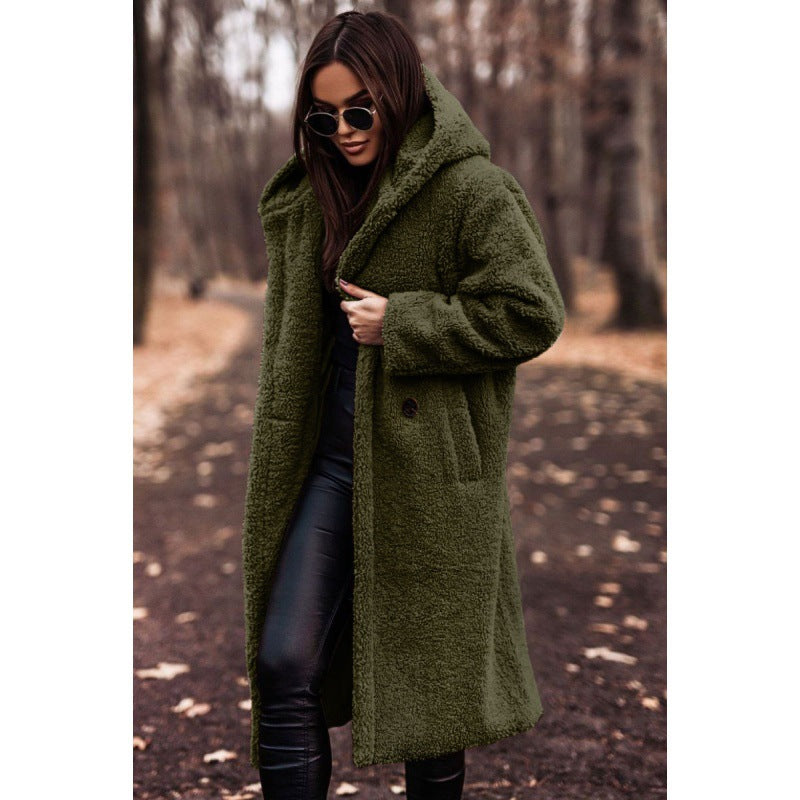 Teddy Coat Hooded Large Buttons Soft Plush Winter