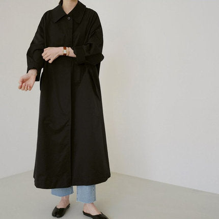 Long Swing Coat A Line Cut Dropped Shoulders Relaxed