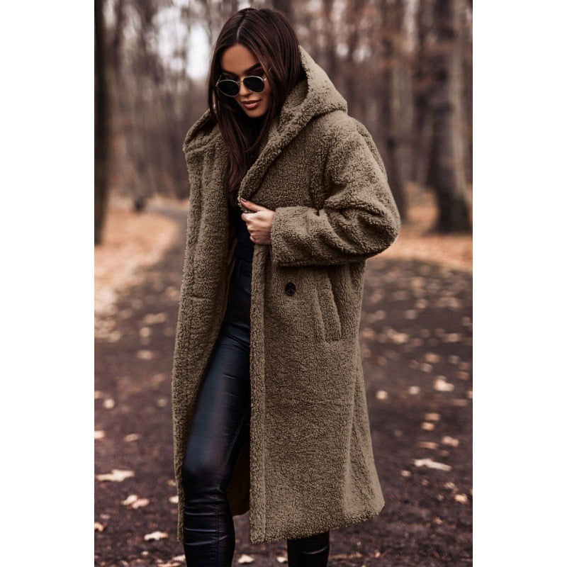 Teddy Coat Hooded Large Buttons Soft Plush Winter