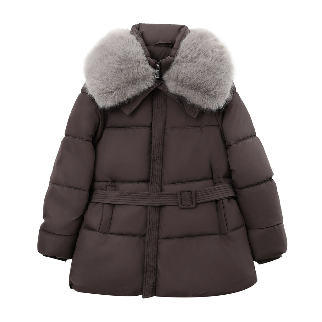 Short Quilted Coat Detachable Faux Fur Collar Belt