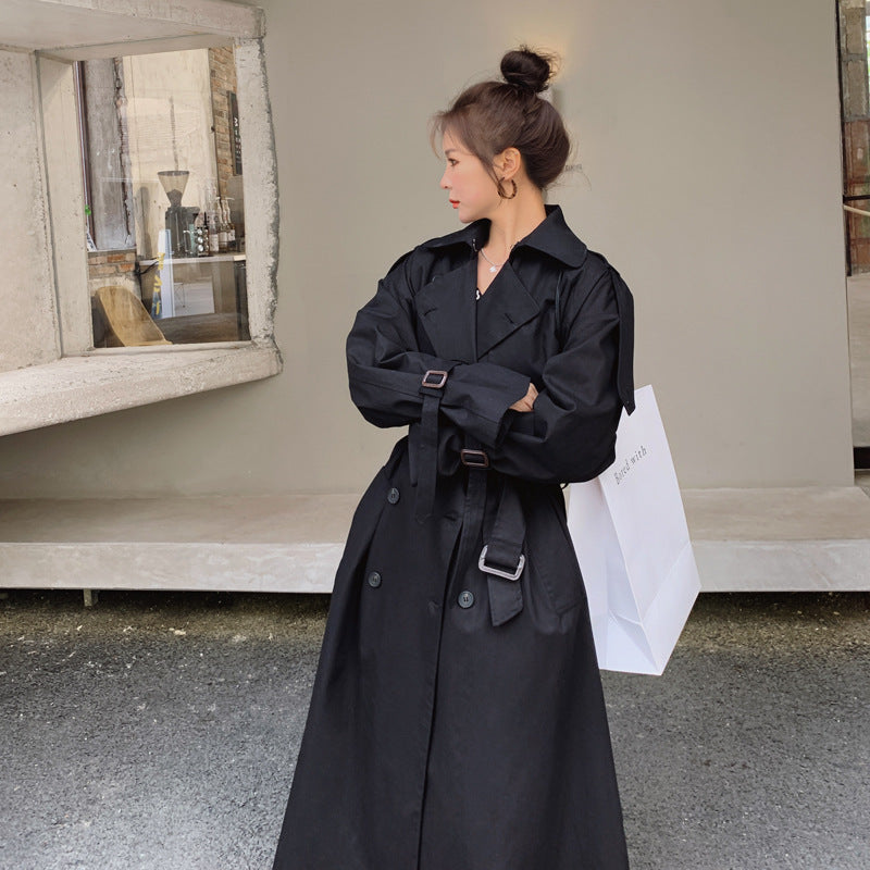 Oversized Trench Coat Double Button Placket Storm Flap