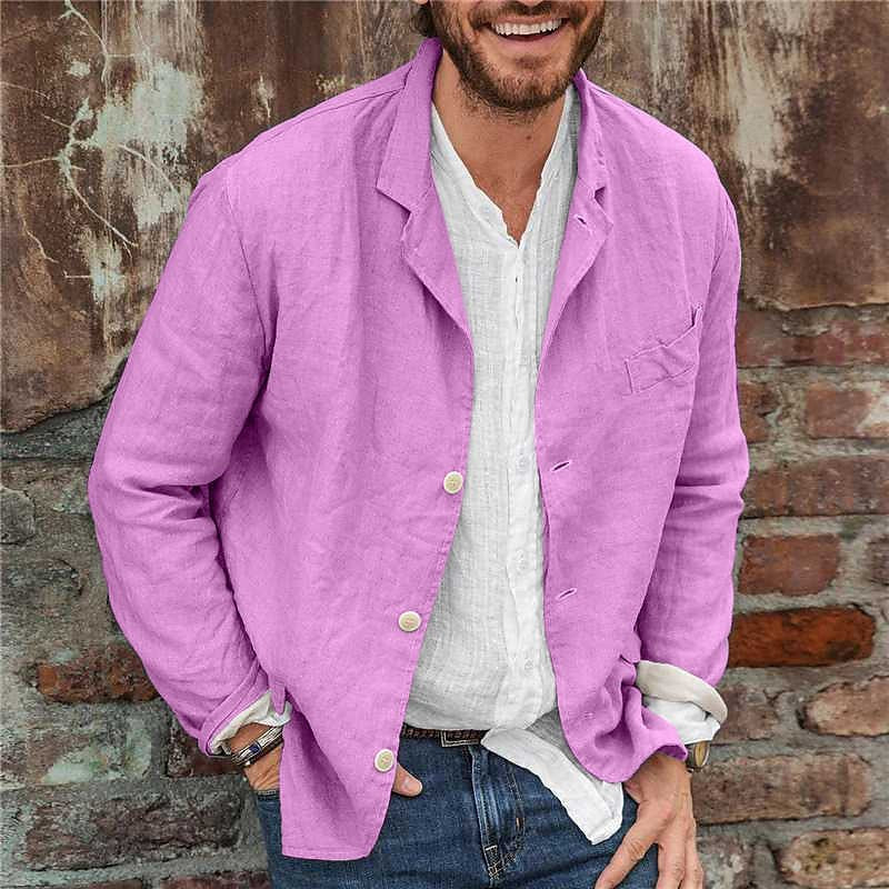 Light linen jacket for men with a casual fit and practical pockets